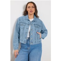 Yours Yours Damen Jeansjacke in Blau mit Verwaschener Optik in Größe 54-56 | Baumwolle/Polyester