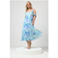 Yours London Yours London Damen Schulterfreies Kleid mit Abstraktem Design in Blau in Größe 50 | Polyester/Elasthan