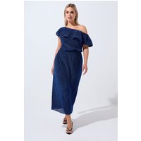 Limited Collection Limited Collection Damen Maxikleid in Metallickobaltblau mit Rüschen in Größe 54-56 | Polyester/Elasthan