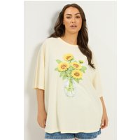 Yours Yours Damen T-Shirt in Gelb mit Sonnenblumengrafik in Größe 62-64 | Baumwolle