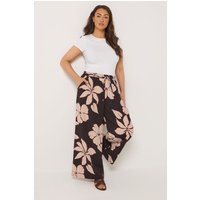 Yours Damen Yours – Hose in Braun mit Blumenmuster und Weitem Bein in Größe 48 | Polyester/Elasthan