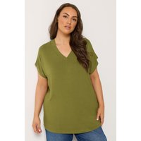 Yours Damen Yours – T-Shirt in Grün mit Überschnittenen Ärmeln in Größe 54-56 | Elasthan/Viskose