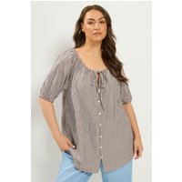 Yours Damen Yours – Bluse in Braun mit Streifenmuster und Puffärmeln in Größe 48 | Baumwolle