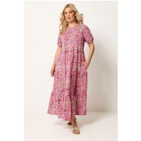Yours Yours Damen Sommerkleid in Rosa mit Blumenmuster in Größe 50-52 | Baumwolle