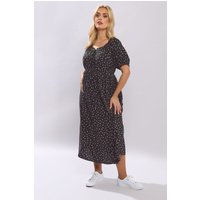 Yours Damen Yours – Midikleid in Schwarz mit Zartem Blumenmuster in Größe 42 | Viskose