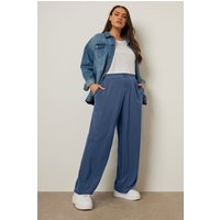 Yours Yours Damen Hose in Blau aus Chambray mit Weitem Bein in Größe 42 | Viskose