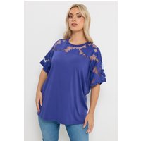 Yours Yours Damen Kastiges T-Shirt in Kobaltblau mit Floralem Ausbrennermuster in Größe 62-64 | Polyester/Viskose