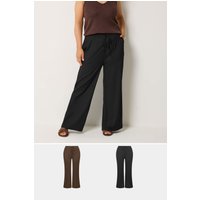 Yours Yours Damen Hosen mit Weitem Bein in Schwarz und Braun 2er Pack in Größe 46 | Polyester
