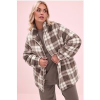 Yours Yours Damen Fleecejacke I Braun mit Karomuster und Durchgehendem Reißverschluss in Größe 54-56 | Polyester