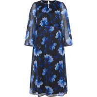 Yours London Yours London Damen Kleid in Schwarz mit Abstraktem Blumenmuster und Schlüssellochausschnitt in Größe 38 | Polyester