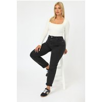Yours Yours Damen Boyfriendjeans in Schwarz mit Waschung in Größe 48 | Baumwolle/Elasthan
