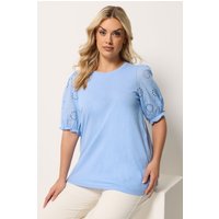 Yours Yours Damen T-Shirt in Blau mit Lochstickerei in Größe 46 | Baumwolle