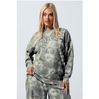 Limited Collection Limited Collection Damen Sweatshirt in Grau mit "La Lune" Schriftzug und Batikmuster in Größe 46 | Baumwolle/Polyester