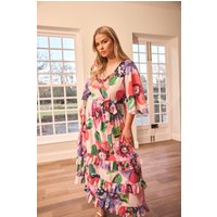 Yours London Yours London Damen Gestuftes Maxikleid in Rosa mit Blumenmuster in Größe 52 | Polyester