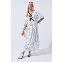 Limited Collection Damen Limited Collection – Kleid in Elfenbeinweiß mit Punkten und Schleife in Größe 48 | Polyester/Elasthan