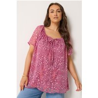 Yours Yours Damen Kurzärmelige Bluse in Rosa mit Blumenmuster und Biesen in Größe 48 | Polyester