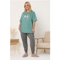 Yours Yours Damen Curve Grünes Pyjamaset mit Bündchen Let's Avo A Duvet Day“ in Größe 66-68 | Baumwolle/Polyester