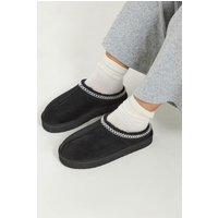 Yours Yours Damen Bestickte Mules in Schwarz aus Wildlederimitat in Weiter E-Passform in Größe 43E | Textil/Synthetik