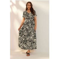 Yours Yours Damen Geblümtes Maxiwickelkleid in Schwarz und Weiß in Größe 58-60 | Polyester/Elasthan