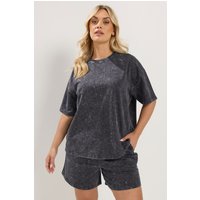Yours Yours Damen Set aus Sweatshirt und Shorts in Grau mit Acidwaschung in Größe 50-52 | Baumwolle
