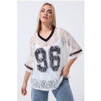 Limited Collection Limited Collection Damen SpitzenT-Shirt in Weiß mit Schriftzug „96“ in Größe 54-56 | Polyester
