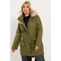 Yours Damen Yours – Parka in Khaki aus Kunstpelz in Größe 54-56 | Baumwolle