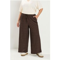 Yours Yours Damen Hose in Schokobraun mit Vichykaro, Weitem Bein und Struktur in Größe Short 54-56 | Polyester