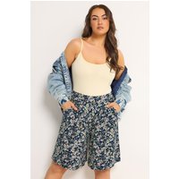 Yours Yours Damen Shorts in Marineblau mit Blümchenmuster in Größe 58-60 | Elasthan/Viskose