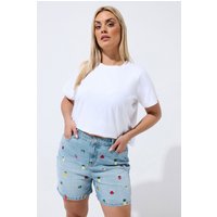 Limited Collection Limited Collection Damen Jeansshorts in Blau mit Fruchtstickerei in Größe 50-52 | Baumwolle/Elasthan