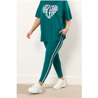 Yours Yours Damen Active – Leggings in Petrolgrün mit Seitenstreifen in Größe 52 | Baumwolle/Elasthan