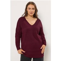 Yours Yours Damen Strickpullover in Burgunderrot mit V-Ausschnitt in Größe 42-44 | Acryl