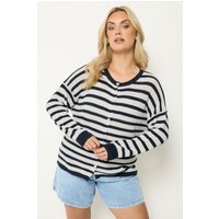 Yours Yours Damen Strickcardigan in Marineblau mit Streifen in Größe 50-52 | Baumwolle/Polyester/Viskose