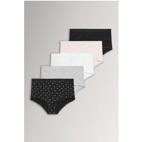 Yours Yours Plus Size Curve Voll Bedeckende Slips in Rosa und Grau mit Herzen, 5er Pack in Größe 62-64 | Baumwolle/Elasthan