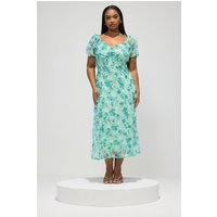 Yours London Yours London Damen Maxikleid in Mintgrün mit Blumenmuster und Rüschen in Größe 44 | Polyester