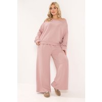 Yours Yours Damen Schulterfreies Sweatshirt und Jogginghose mit Weitem Bein in Pink im Set in Größe Short 58-60 | Baumwolle/Polyester