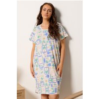 Yours Damen Yours – Nachthemd in Naturbraun mit Postkartenprint und Längerem Rückenteil in Größe 50-52 | Baumwolle/Polyester