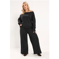 Yours Yours Damen Schulterfreies Sweatshirt und Jogginghose mit Weitem Bein in Schwarz im Set in Größe Short 42-44 | Baumwolle/Polyester