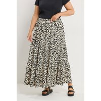 Yours Yours Damen Schwarzer Stufenrock mit Abstrakter Struktur in Größe 48 | Polyester/Elasthan