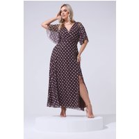 Yours London Yours London Damen Gepunktetes Wickelkleid in Schokobraun und Rosa in Größe Petite 46 | Polyester/Elasthan