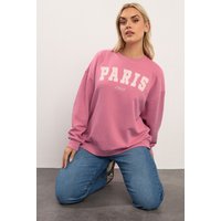 Yours Yours Damen Sweatshirt in Pink mit „Paris“ Schriftzug in Größe 50-52 | Baumwolle/Polyester