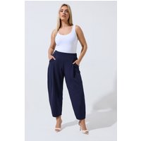 Limited Collection Limited Collection Damen Bundfaltenhose in Marineblau mit Barrelbeinschnitt in Größe 42 | Polyester/Elasthan