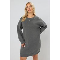 Yours Yours Damen Sweatshirtkleid in Grau mit Ösen in Größe 54-56 | Baumwolle/Polyester
