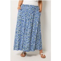 Yours Yours Damen Maxirock in Blau mit Blumenmuster in Größe 44 | Elasthan/Viskose