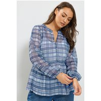 Yours Yours Damen Chiffonbluse in Blau mit Karomuster in Größe 48 | Polyester
