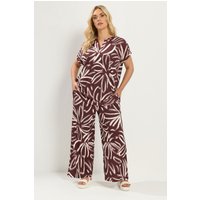 Yours Damen Yours – Hose in Braun mit Abstraktem Muster und Weitem Bein in Größe Short 58-60 | Polyester/Elasthan