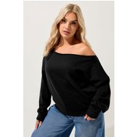 Yours Yours Damen Sweatshirt in Schwarz mit Ausgeschnittenen Schultern in Größe 44 | Baumwolle/Polyester