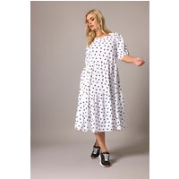 Yours Yours Damen Gestuftes Maxikleid in Weiß mit Punkten in Größe 54-56 | Polyester/Elasthan