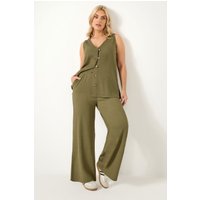Yours Yours Damen Strukturierte Hose in Khaki mit Elastischem Bund in Größe 58-60 | Polyester/Elasthan