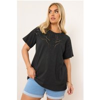 Yours Yours Damen T-Shirt in Schwarz mit Häkelverzierung in Größe 50-52 | Baumwolle