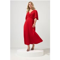 Yours London Yours London Damen Plissiertes Maxikleid in Rot mit Knoten in Größe 54-56 | Polyester/Elasthan